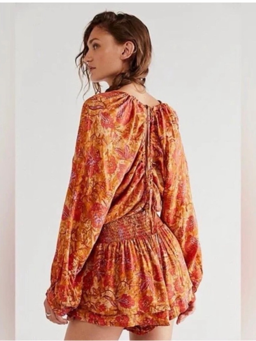 Free People ‘Dance Till Dawn’ Romper Size Small - Orange Floral 🧡 🌼 - Picture 2 of 10